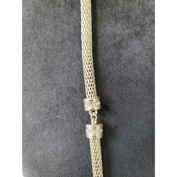 Women's Long Silver Mesh Necklace with Lobster Clasp Elegant Textured Chain - Picture 6 of 7